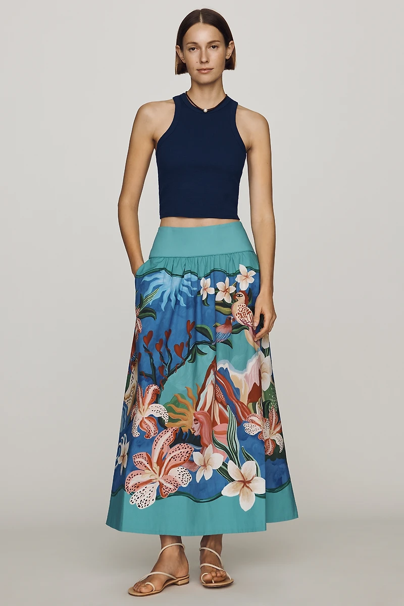 Farm Rio Garden of Life Cotton Maxi Skirt