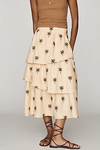 Farm Rio Embroidered Sand Midi Skirt