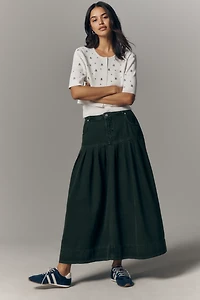 Pilcro Pleated Basque-Waist Denim Midi Skirt