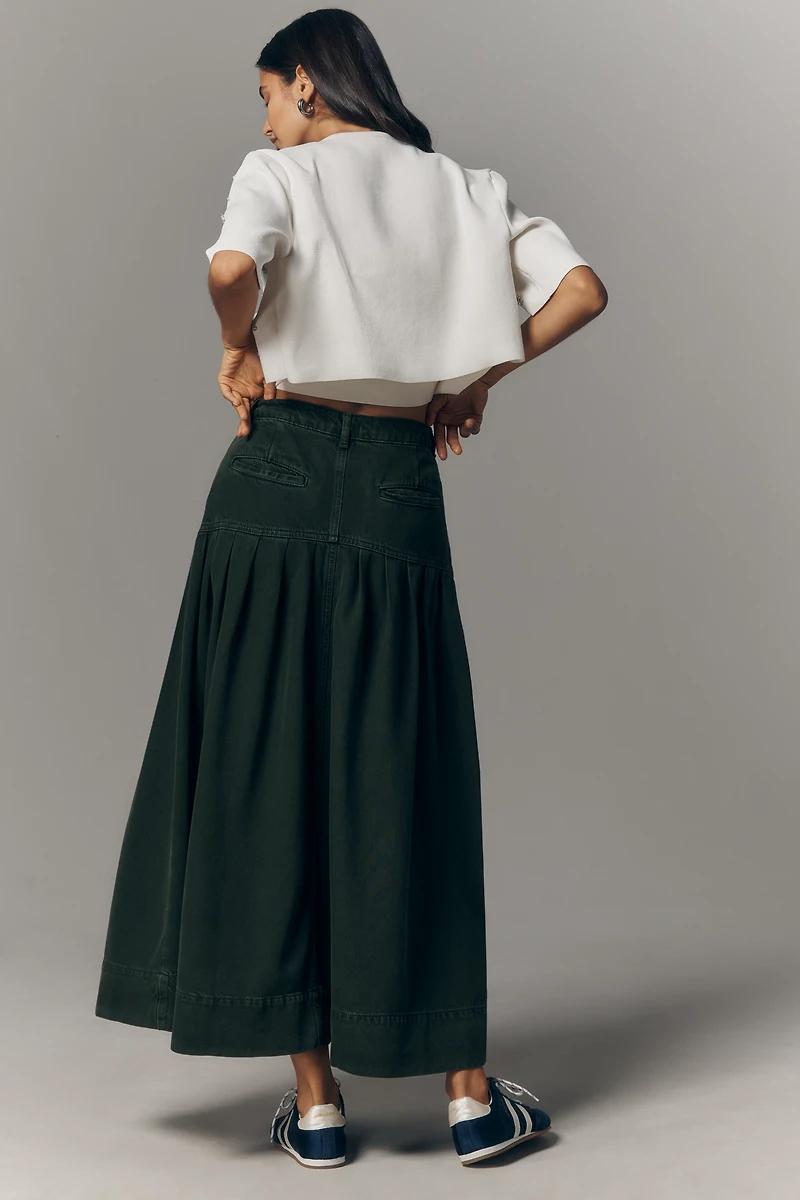 Pilcro Pleated Basque-Waist Denim Midi Skirt