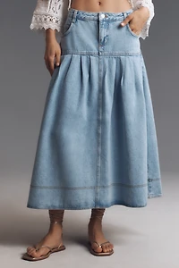 Pilcro Pleated Basque-Waist Denim Midi Skirt