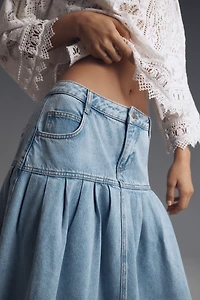 Pilcro Pleated Basque-Waist Denim Midi Skirt
