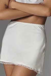 NIA Brianna Lace-Trim Satin Mini Skirt