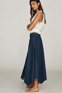 NIA Asymmetrical Denim Midi Skirt