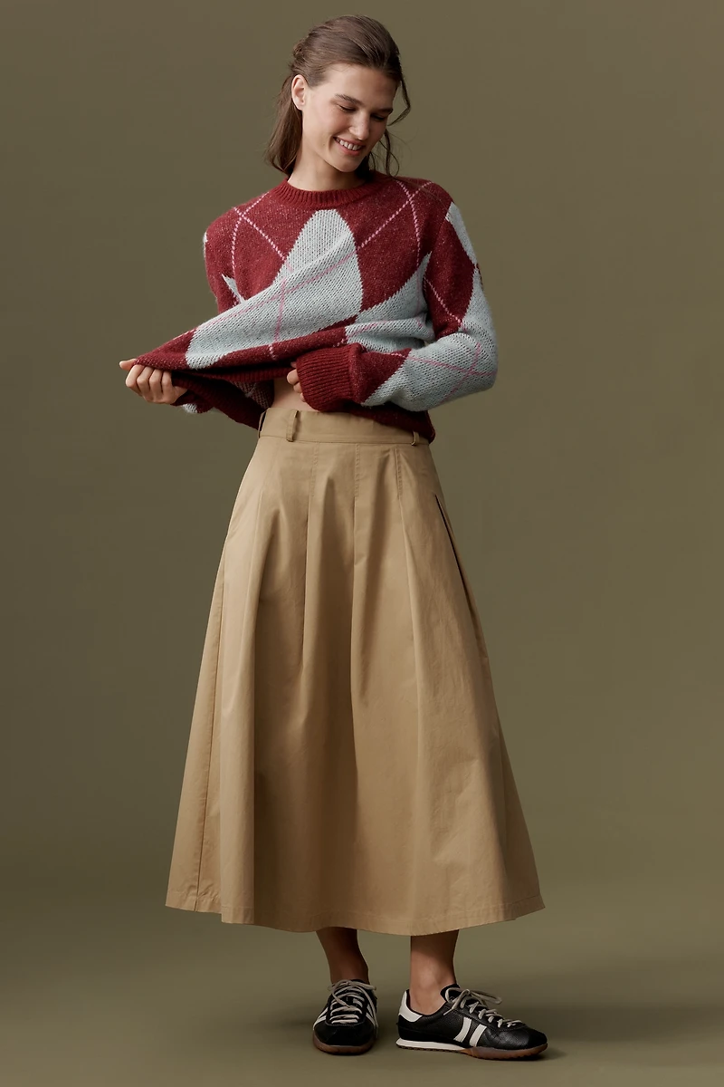 Flat White Pleated Midi Skirt