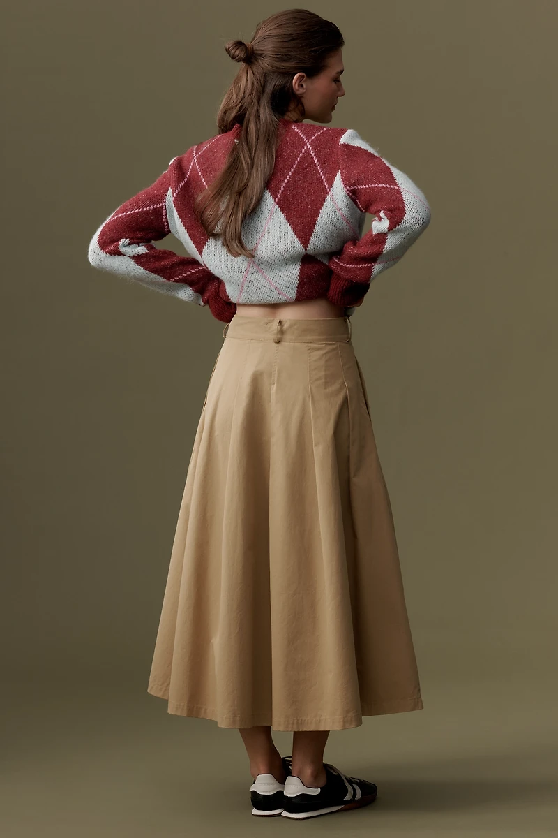 Flat White Pleated Midi Skirt