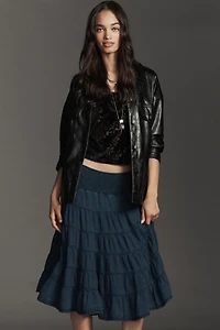 The Reese Smocked Denim Pull-On Midi Skirt