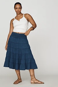 Reese Smocked Midi Skirt Cross-Weave Cotton