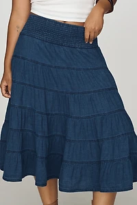 Reese Smocked Midi Skirt Cross-Weave Cotton