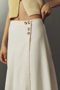 By Anthropologie Linen-Blend Mock Wrap Maxi Skirt