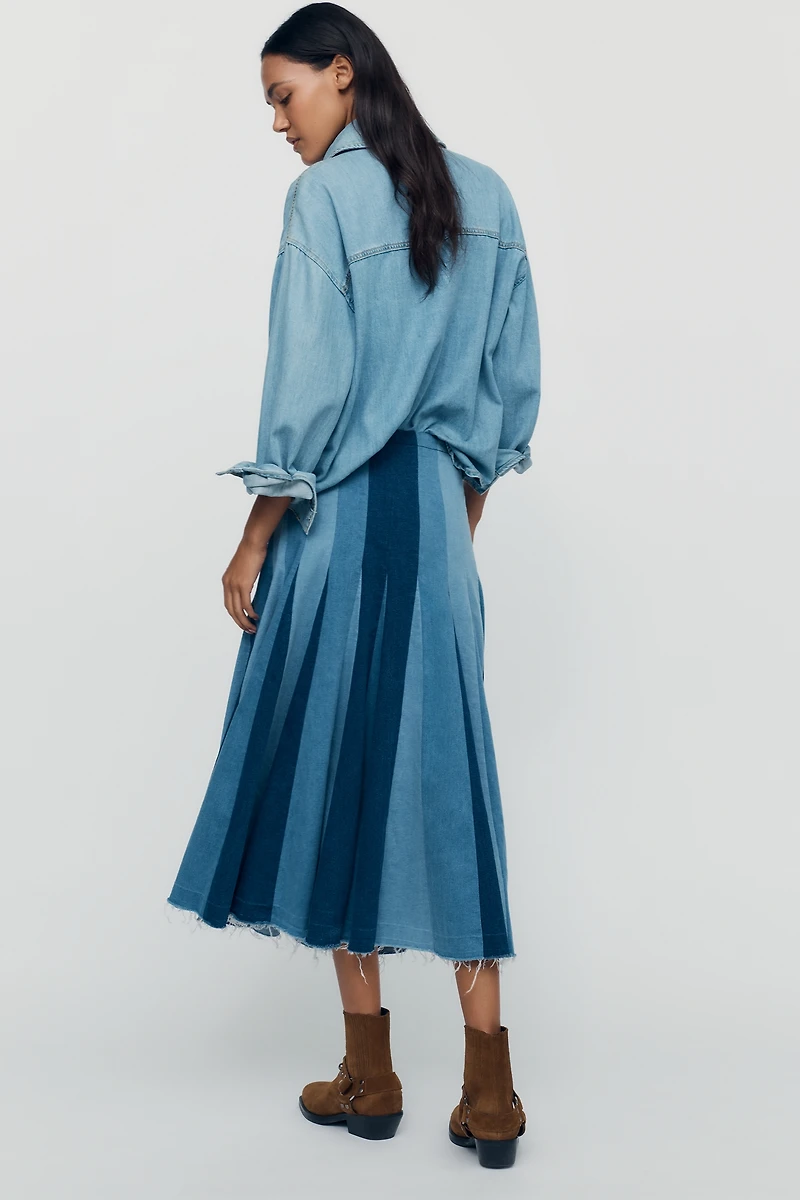 Hope for Flowers by Tracy Reese Denim Patchwork Midi Skirt