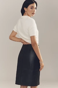 Maeve Leather Buckle Side-Slit Knee-Length Skirt