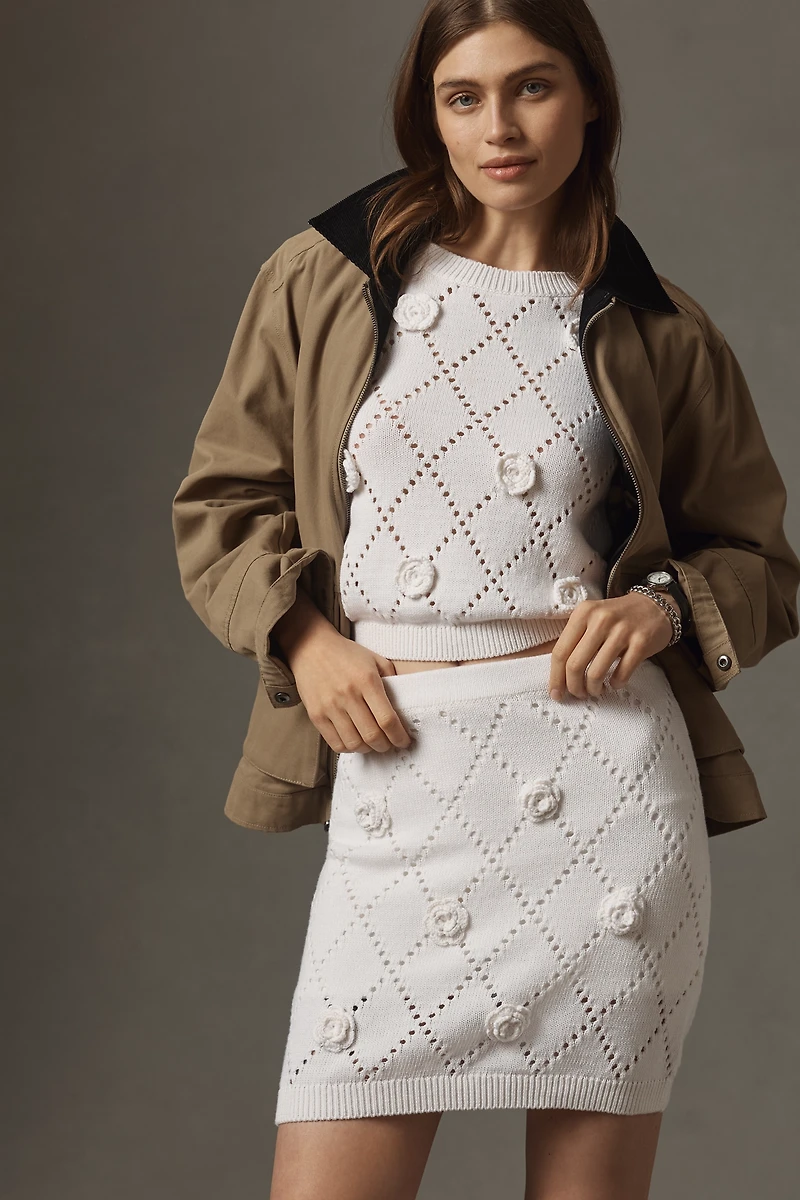 Maeve 3D Floral Knit Mini Skirt