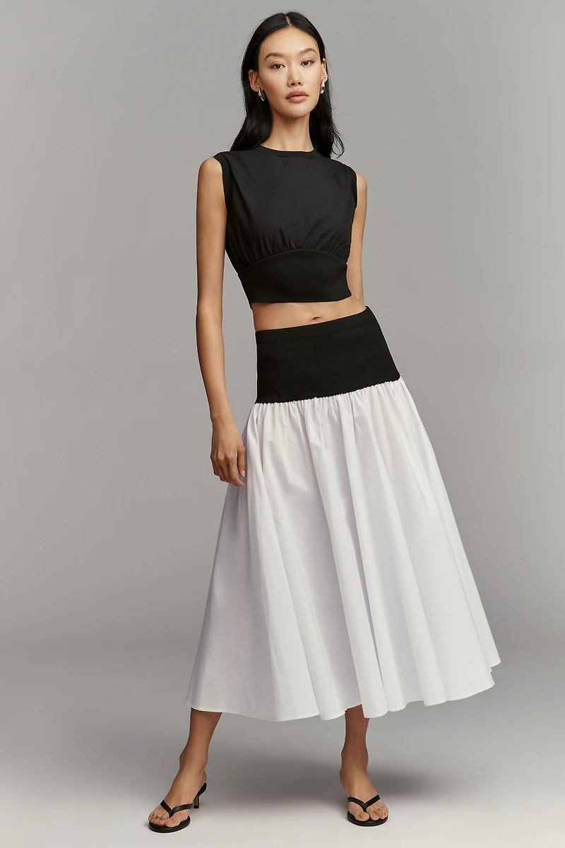 By Anthropologie Cotton Twofer Drop-Waist Midi Skirt