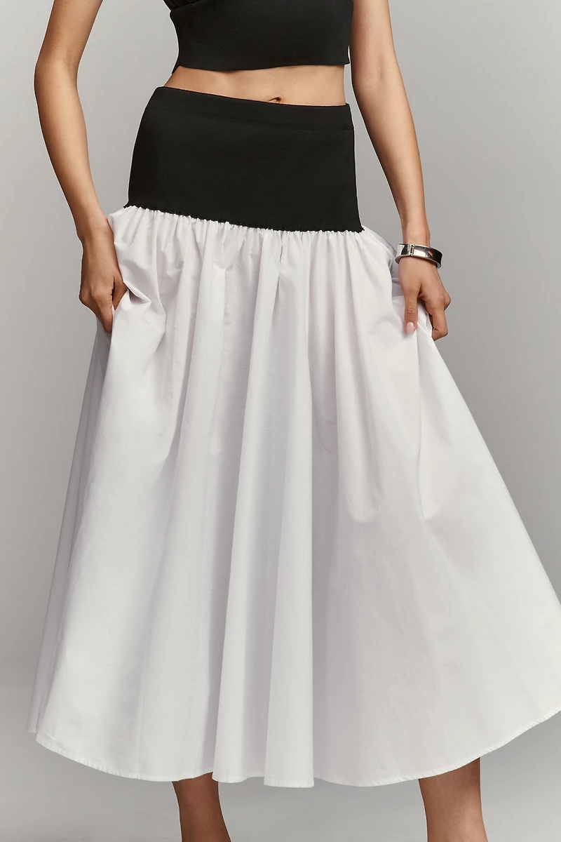 By Anthropologie Cotton Twofer Drop-Waist Midi Skirt