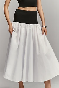 By Anthropologie Cotton Twofer Drop-Waist Midi Skirt