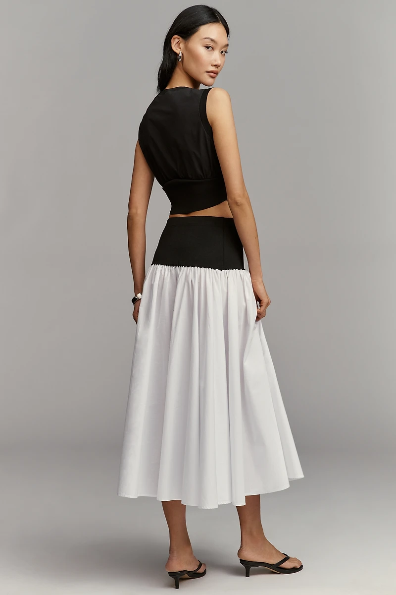 By Anthropologie Cotton Twofer Drop-Waist Midi Skirt