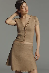 By Anthropologie Knit Lace-Trim Pull-On Skirt