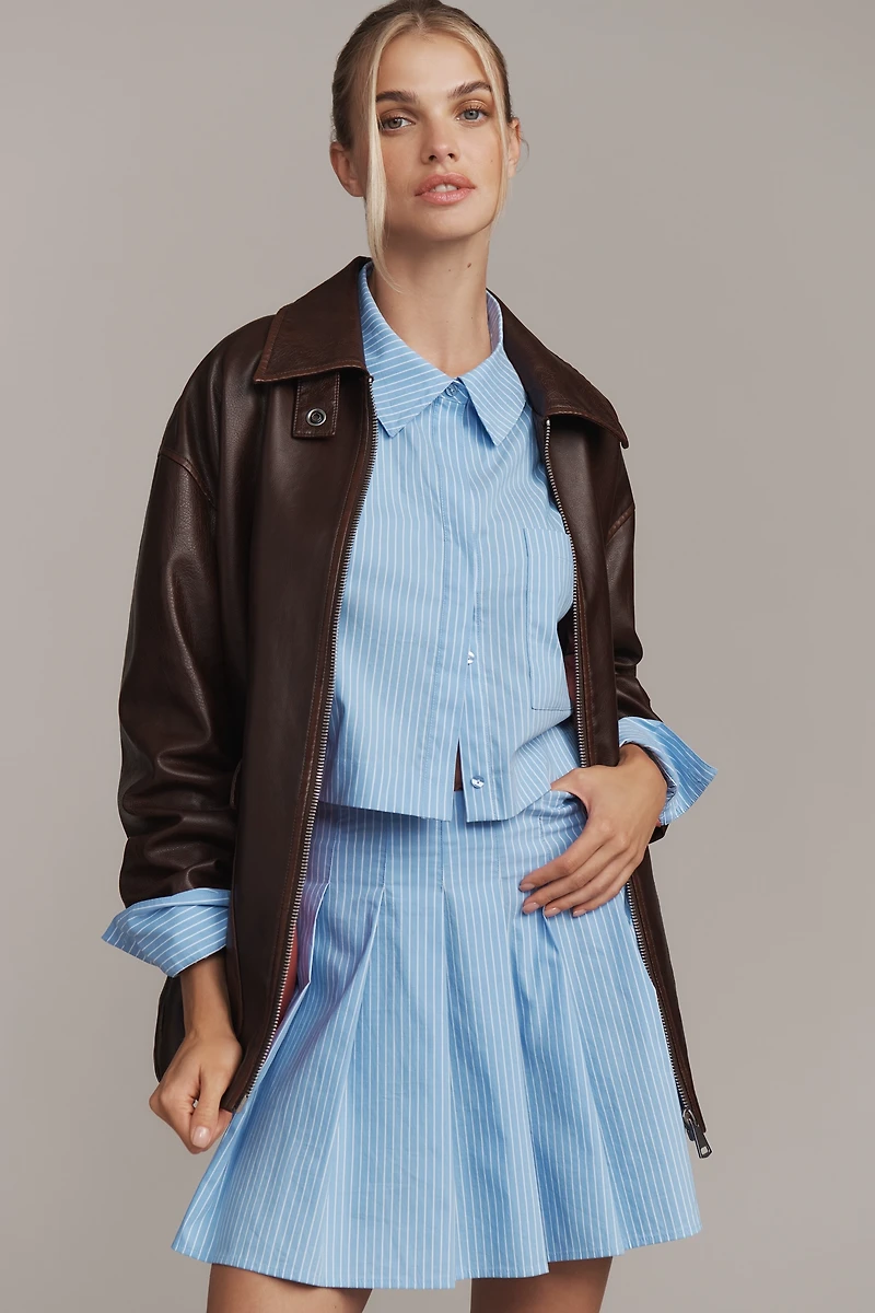 Maeve Stripe Pleated Mini Skirt