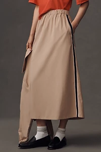 Maeve Sporty Side-Stripe Pull-On Midi Skirt