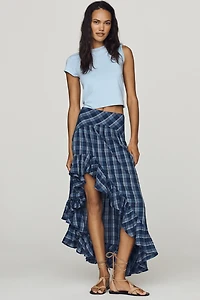 By Anthropologie Basque-Waist Ruffled High-Low Maxi Skirt
