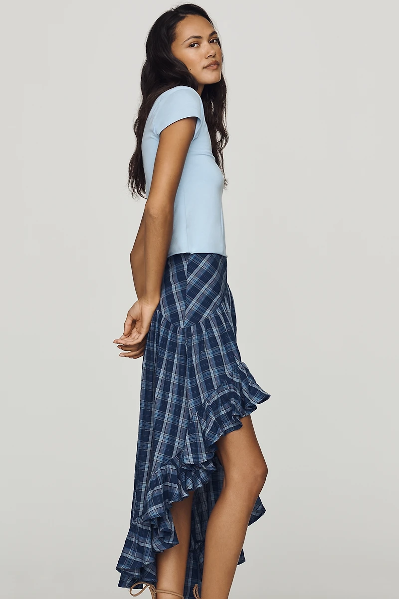 By Anthropologie Basque-Waist Ruffled High-Low Maxi Skirt