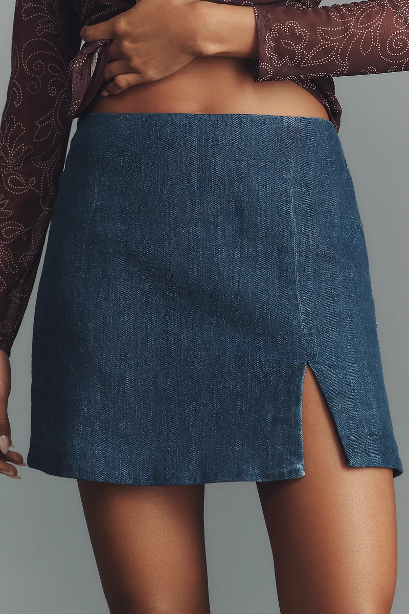 By Anthropologie Side-Slit Denim Mini Skirt