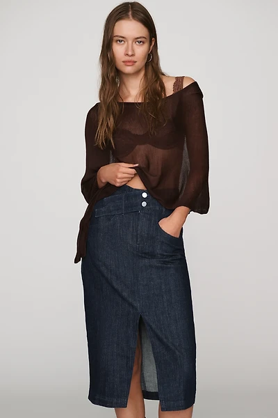 Pilcro Double Waist Denim Midi Skirt