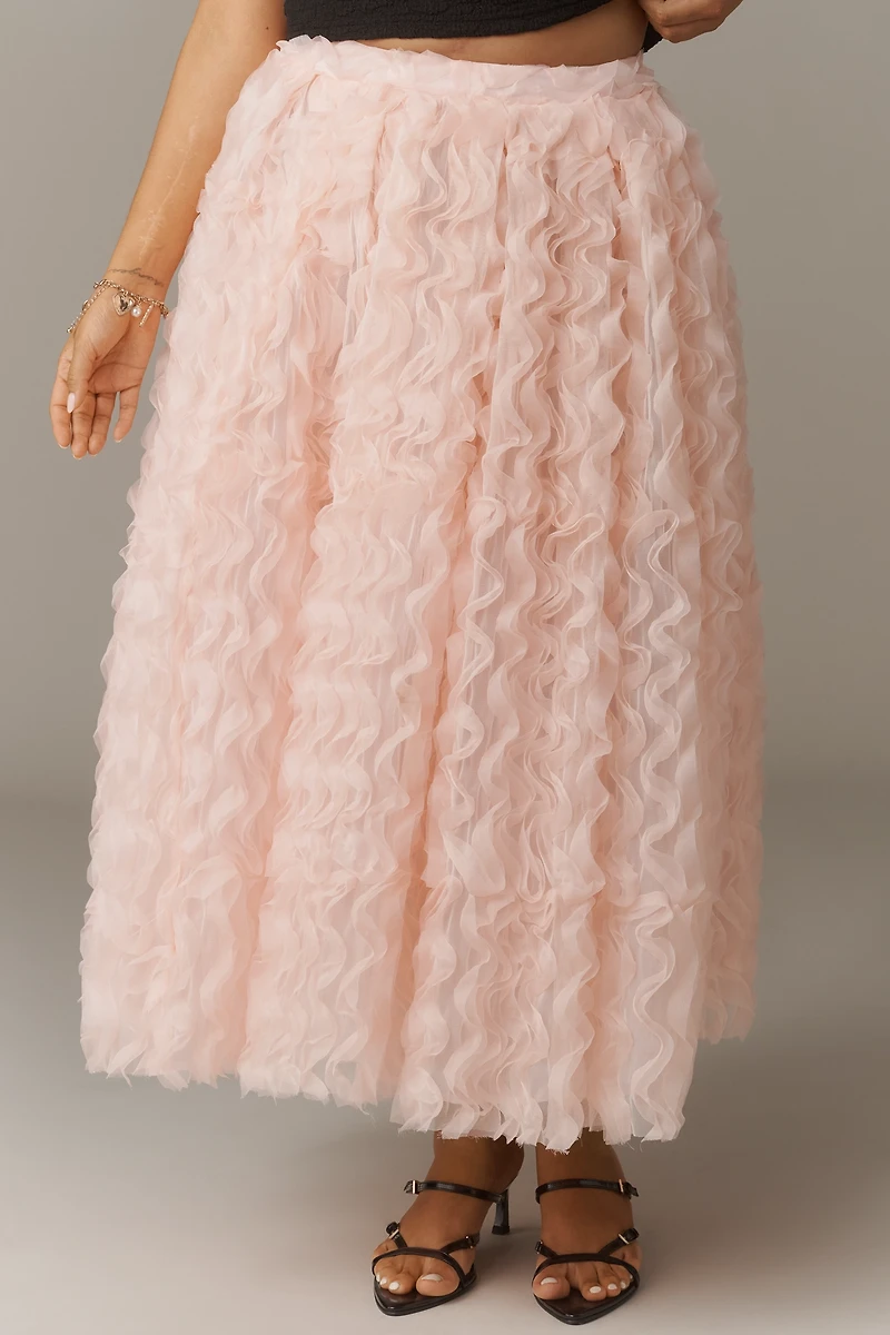 Eloquii Plus Textured Ruffled Tulle Midi Skirt