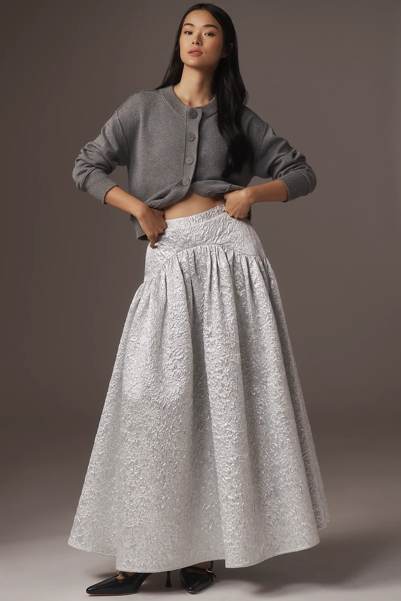 Mehtap Elaidi Silver Brocade Corset Maxi Skirt