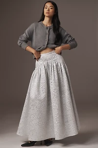 Mehtap Elaidi Silver Brocade Corset Maxi Skirt