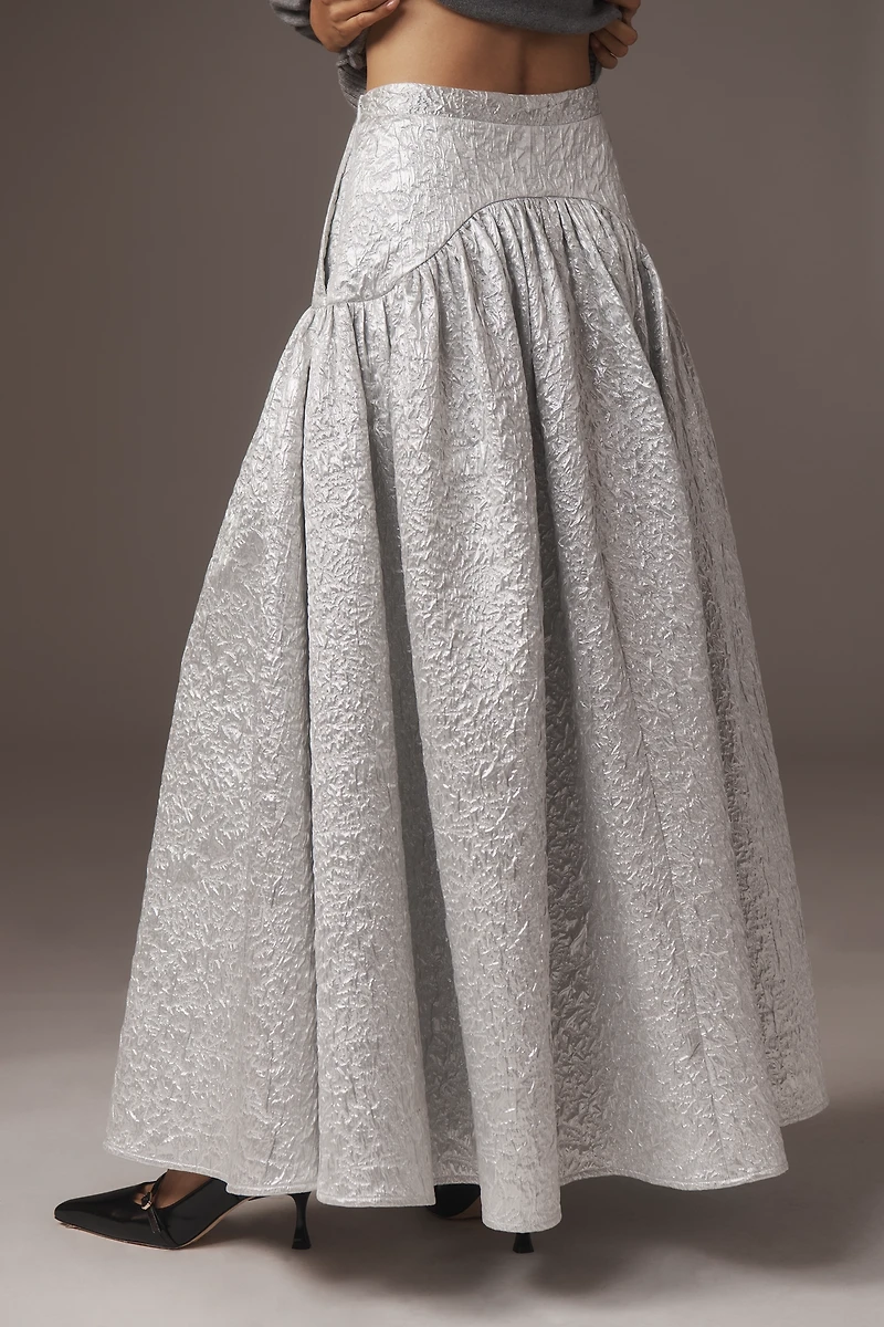 Mehtap Elaidi Silver Brocade Corset Maxi Skirt