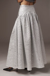 Mehtap Elaidi Silver Brocade Corset Maxi Skirt