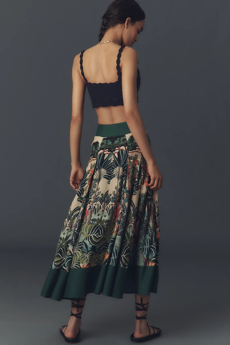 Farm Rio Jungle Print V-Waist Midi Skirt