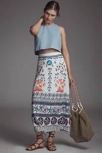 Farm Rio x Anthropologie Linen Blend Midi Skirt