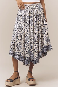 Farm Rio Curved-Hem Printed Midi Skirt