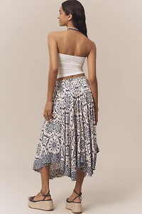 Farm Rio Curved-Hem Printed Midi Skirt