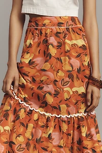 Farm Rio Tiered Flare-Hem Printed Midi Skirt
