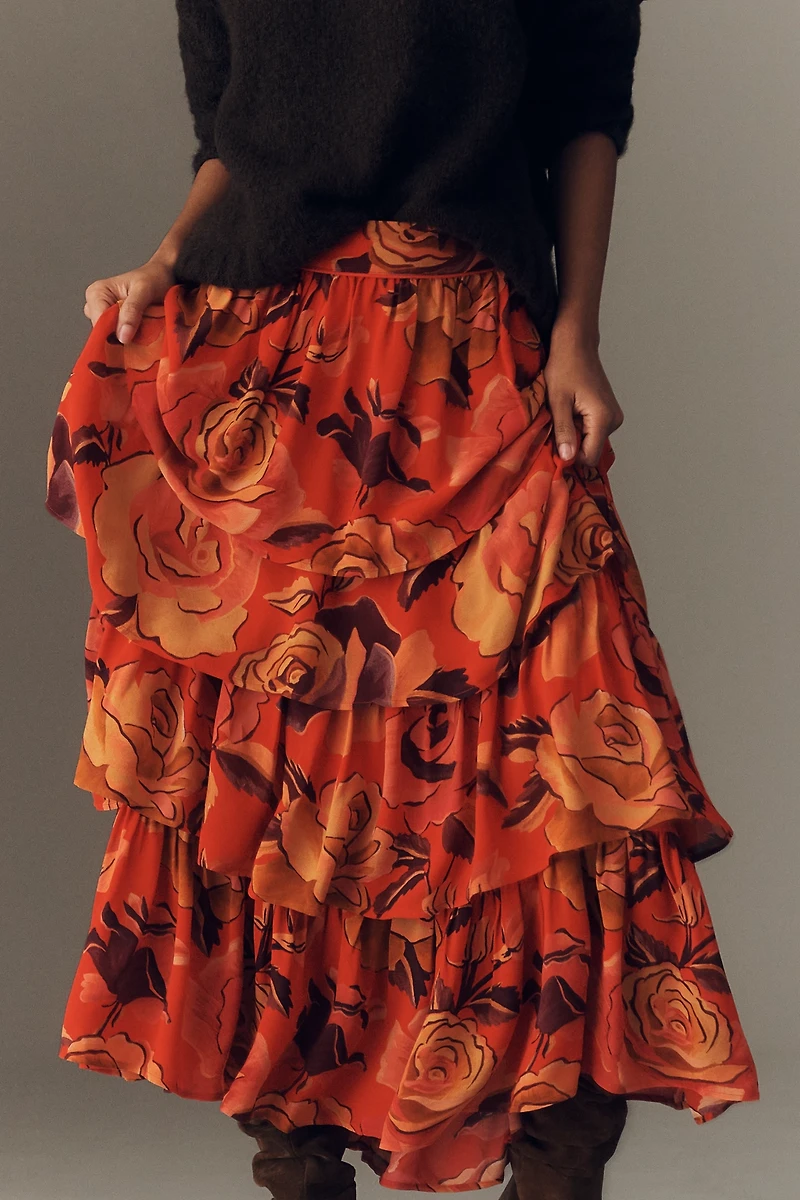 Farm Rio Floral Tiered Midi Skirt