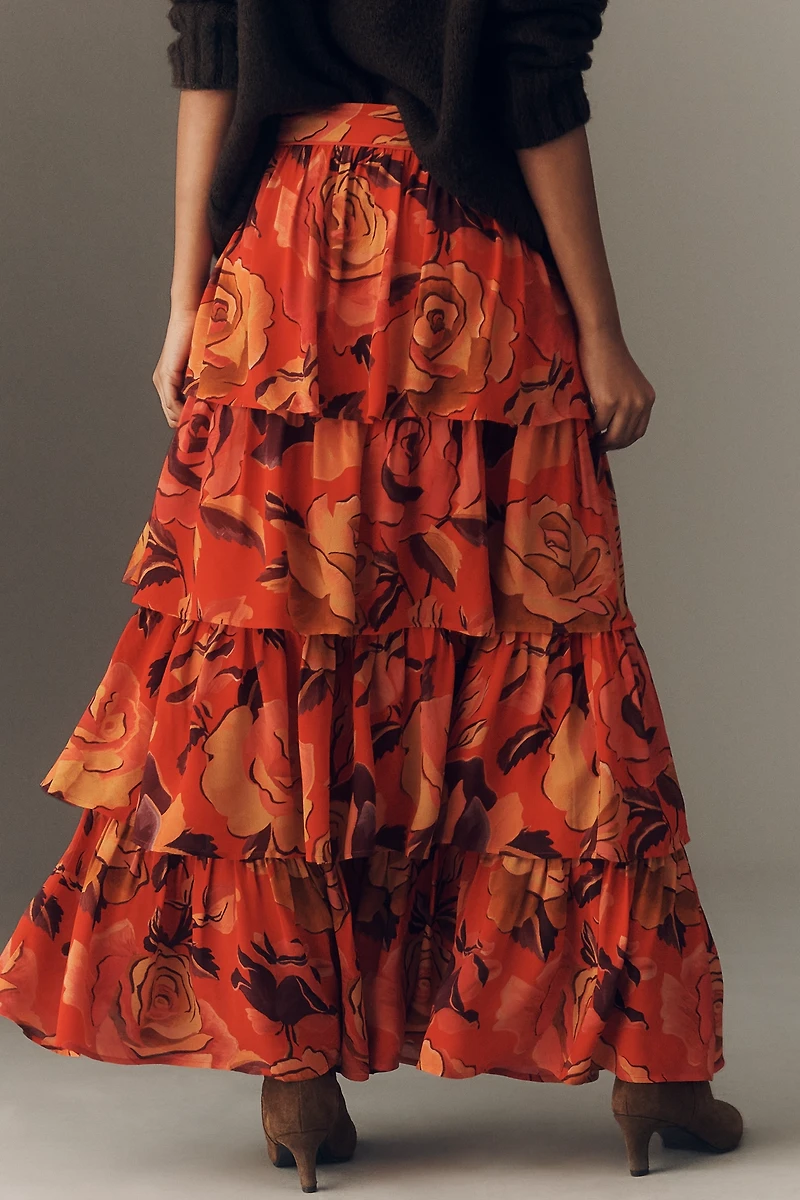 Farm Rio Floral Tiered Midi Skirt