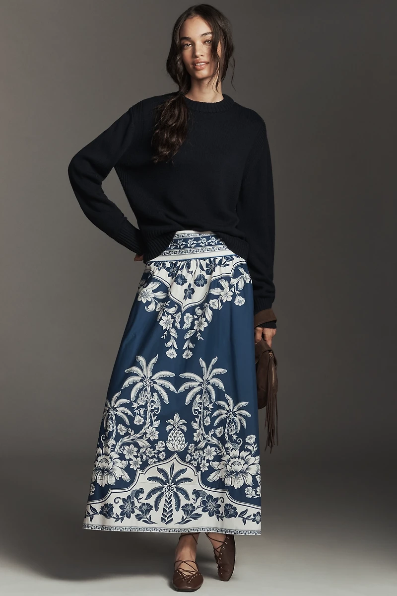 Farm Rio Printed Hibiscus Midi Skirt