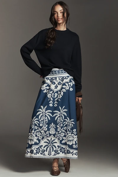 Farm Rio Printed Hibiscus Midi Skirt