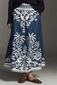 Farm Rio Printed Hibiscus Midi Skirt