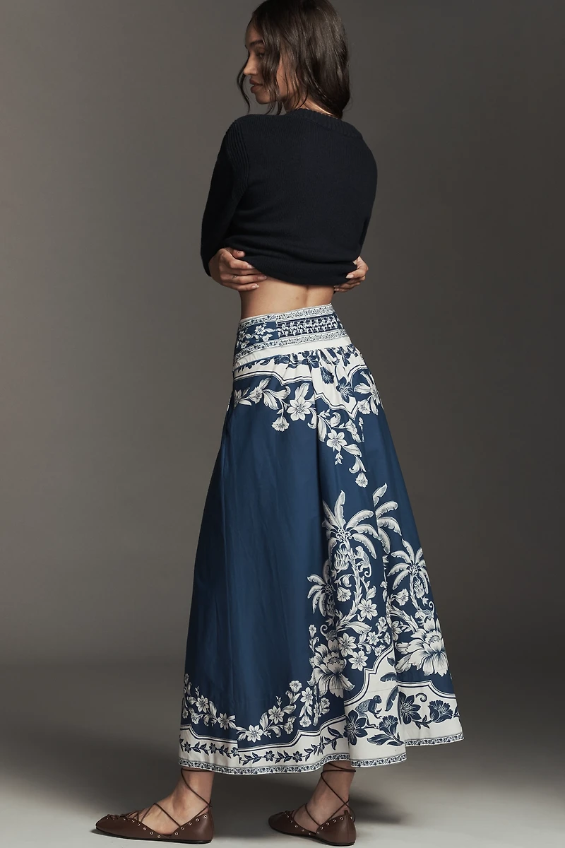 Farm Rio Printed Hibiscus Midi Skirt
