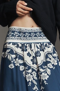 Farm Rio Printed Hibiscus Midi Skirt