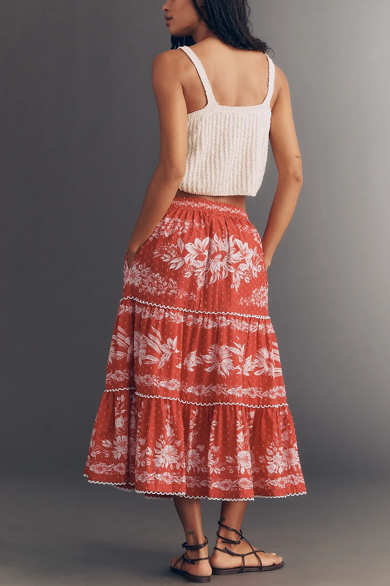 Farm Rio Tiered Floral Maxi Skirt