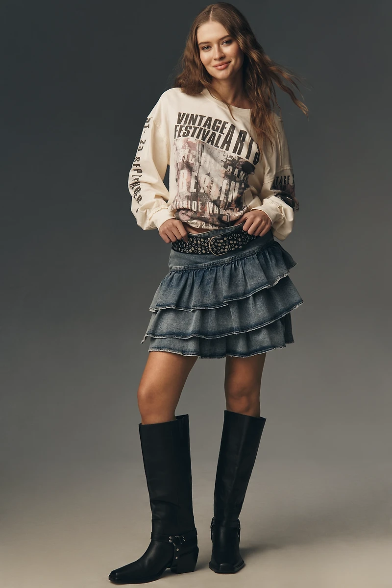 Essentiel Antwerp Ruffle Denim Mini Skirt