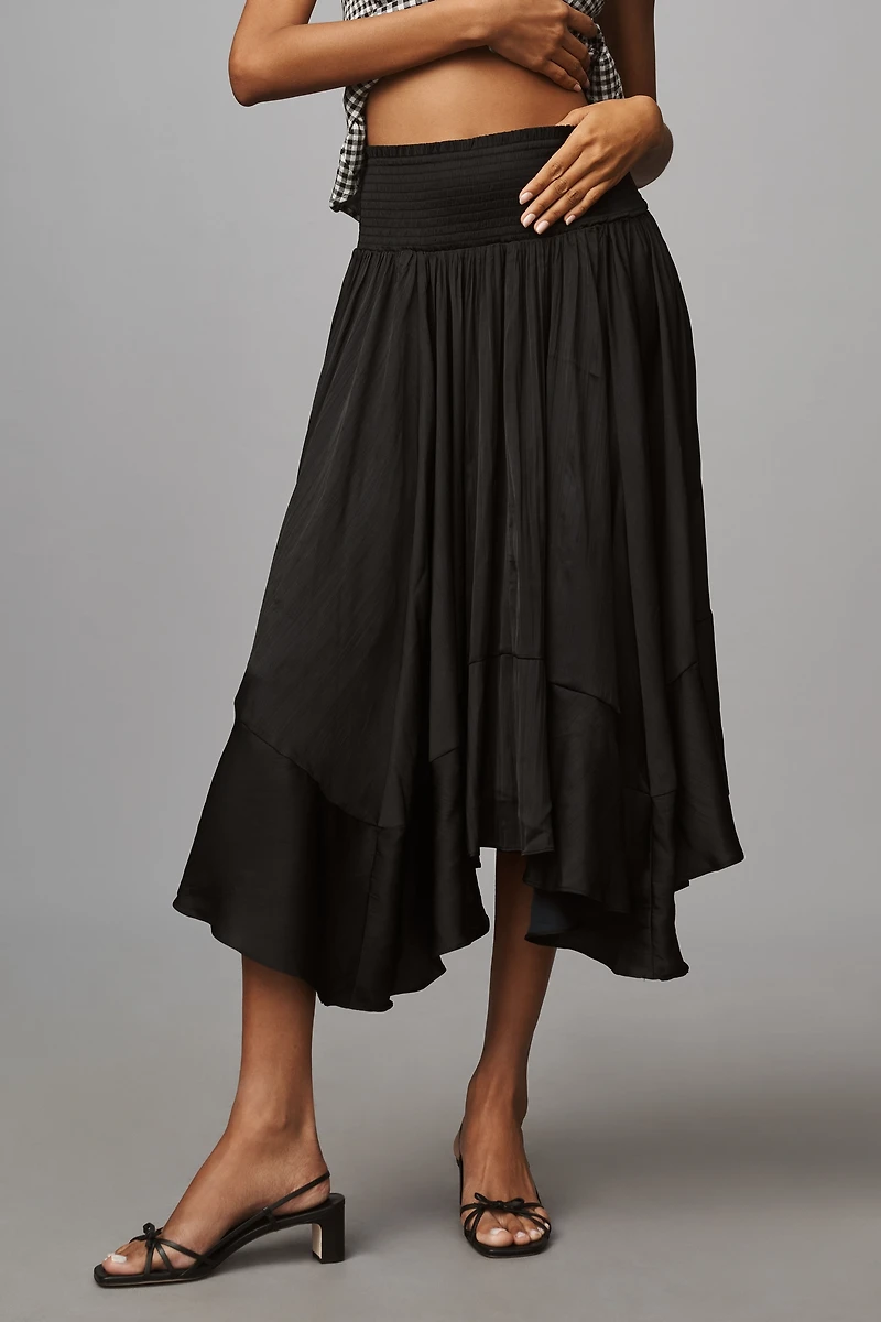 By Anthropologie Smocked-Waist Asymmetric Skirt