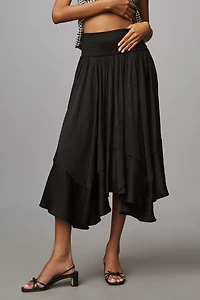 By Anthropologie Smocked-Waist Asymmetric Skirt