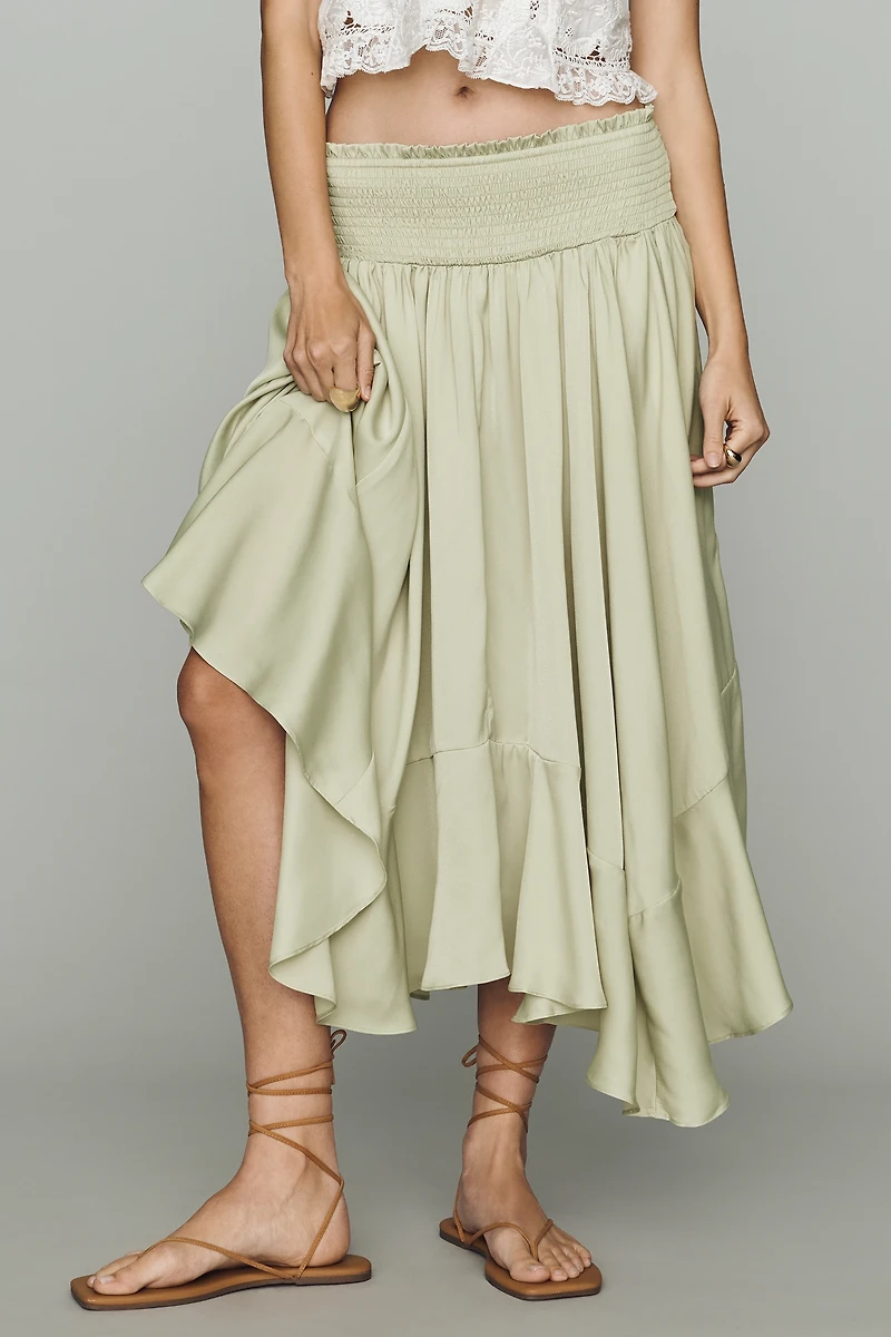 By Anthropologie Smocked-Waist Asymmetric Skirt